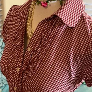 LOFT Burgundy Checkered Blouse